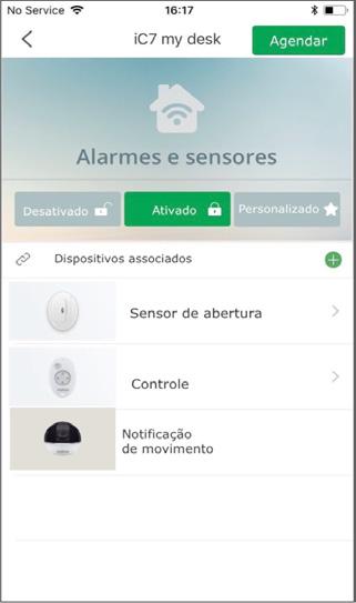 Ativado Todos os sensores e notificações de movimento da câmera serão ativados em 30 segundos Desativado Todos os sensores e notificações de