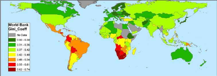 COEFICIENTE DE GINI Medir o grau de qualidade da distribuição de renda anual em uma população Não espacial independe do espaço Pontos Fortes: Independente da escala