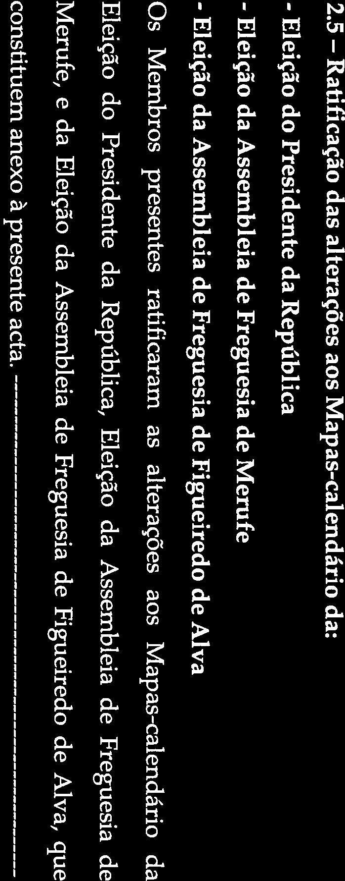 5 Ratificação das alterações aos Mapas-calendário da: - Eleição do Presidente da República - Eleição da Assembleia de Freguesia de Merufe - Eleição da Assembleia de Freguesia