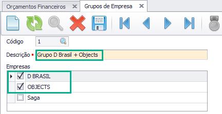 grupo de empresas que deseja. Para este exemplo, foi criado um grupo com duas empresas.