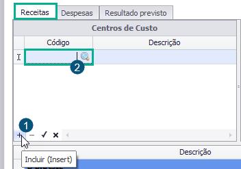 Grupo de Empresa Nível 1 Empresa Nível 2 Centros de Custo Nível 3 Categorias Nível 4 Subcategorias Nível 5 2. Aba Receitas Para adicionar uma nova linha ao Centro de Custo, clicar no botão +.