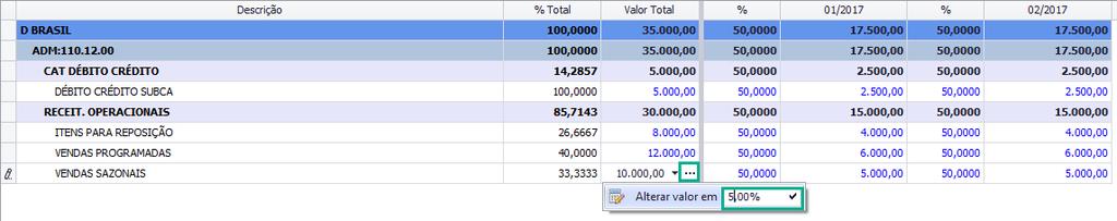 ou 6) os valores que deseja e o sistema irá calcular o Valor Total (2).