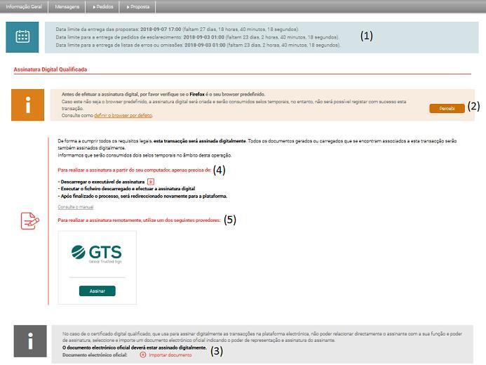 4.4.2 Assinatura digital qualificada De forma a cumprir todos os requisitos legais, os pedidos/transações são assinados digitalmente. (1) Datas de referência. Figura 11 - Ecrã de assinatura digital.