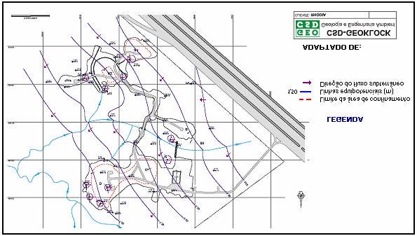 Figura 52 Mapa potenciométrico no site Km 69 junho de 2004 O Parecer Técnico n 039/ESSE/05 da Cetesb, de 08.11.2005, avaliou os relatórios de 2004 e 2005.