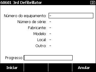 A tela de informações do equipamento na Figura 39 é exibida no visor. Figura 38. Tela da sequência de testes gvp125.bmp 2. Pressione a tecla TESTE Biblioteca. 3. Pressione ou para realçar um nome de sequência de teste.