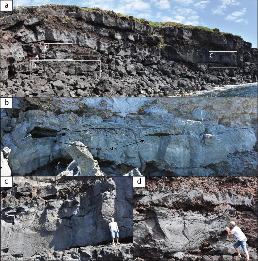 Figure 4 - Representative photographs of the different surface morphologies of the Ribeira do Almeida lava flow field.