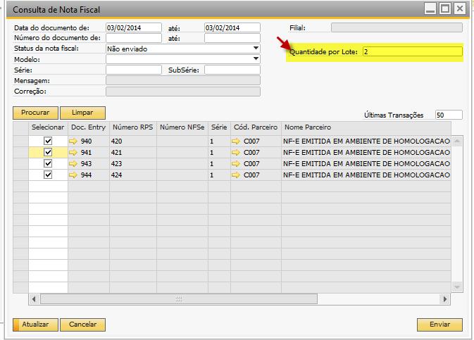 Observação: Caso o cliente queira gerar arquivos XML limitando a quantidade de