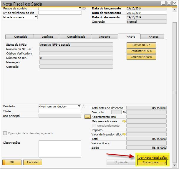 7.3 Cancelamento O cancelamento do RPS é gerado pelo Triple One a partir do cancelamento do documento de marketing no SAP Business One. Na versão 8.