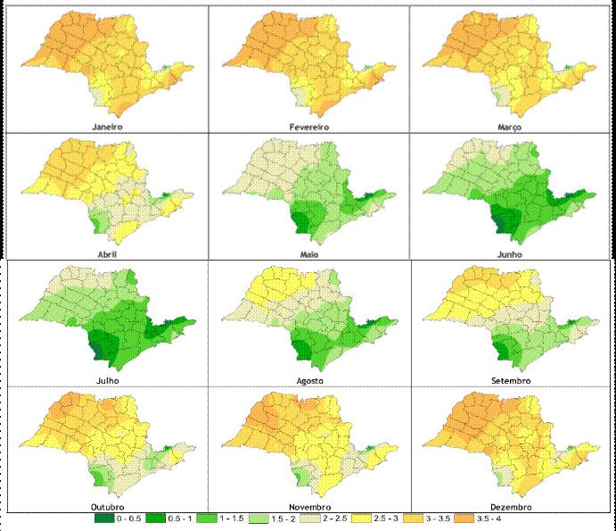 N o m e : P á g i n a 9 Questão 9) Mapas de favorabilidade ao cancro cítrico para o estado de São Paulo.