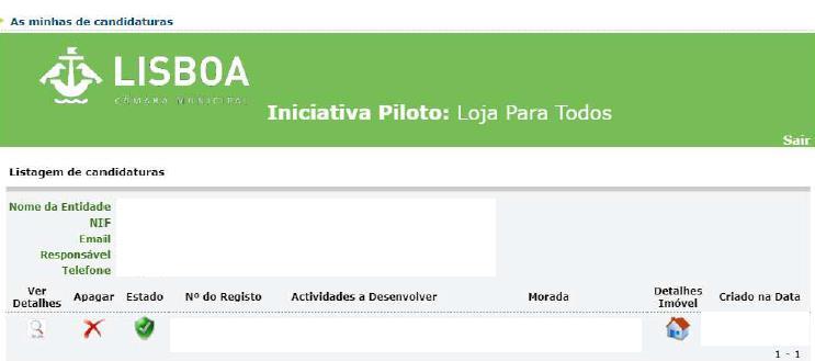 Todas as candidaturas que realizar ficarão registadas para que, desta forma, as possa gerir. Caso pretenda eliminá-las carregue no botão Apagar.