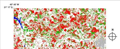 índice kappa apresentado pela rede MLP em relação às amostras de treinamento foi de 92%. Figura 3. Mapa de uso da terra classificado visualmente. Figura 4. Mapa de uso da terra classificado pela RNA.