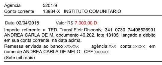 PRESTAÇÃO DE CONTAS Formiguinhas de Luz Resposta do formulário submetido na chamada Comprovante de transferência bancária Recibo de