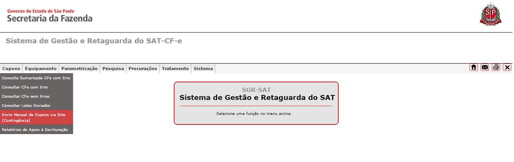 8 Será apresentada a tela inicial do SGRSAT