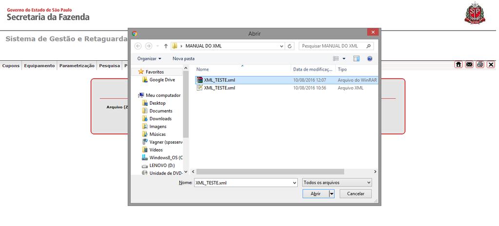 11 Selecione o XML à ser enviado 12 Clique