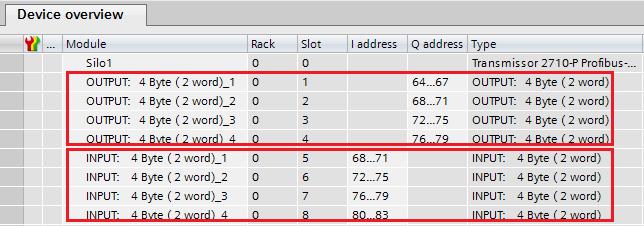 Selecione Output 2 word ou Input 2 word necessariamente nesta ordem e arraste para a área de memória em Module.