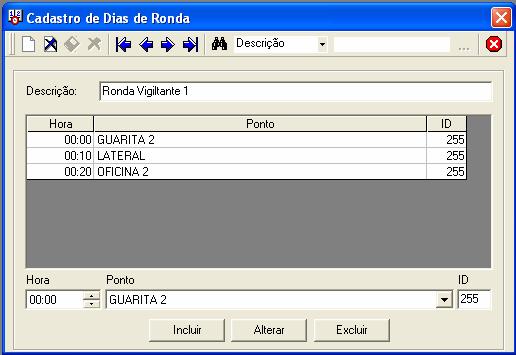 A seguir estão descritos os principais passos de configuração: a) Criação do dia de ronda, informando a seqüência de ronda para segundafeira.