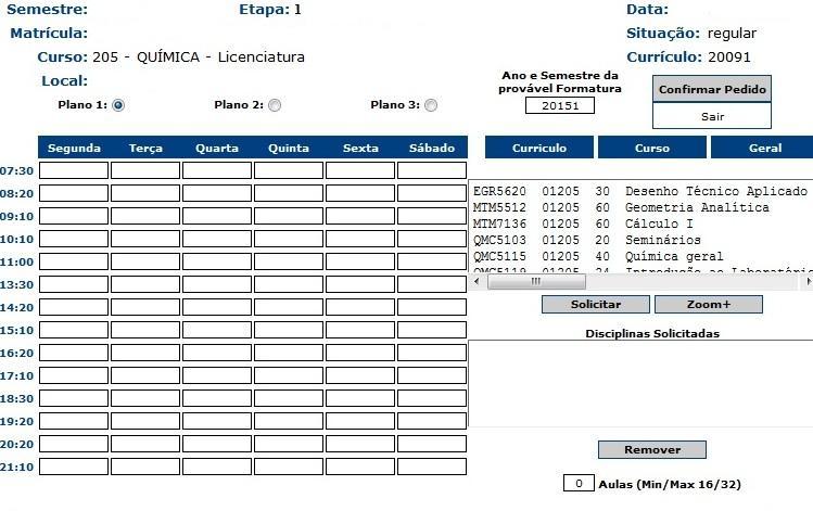 3. Clique no Botão Geral quando quiser solicitar disciplinas de outros cursos da UFSC, este caso será mostrado na figura 9, onde deverá ser informado o código do Departamento ou as iniciais da