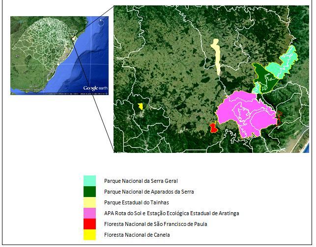 259 Figura 1 Mapa da área de estudo com destaque para as principais Unidades de Conservação da região dos Campos de Cima da Serra - RS.