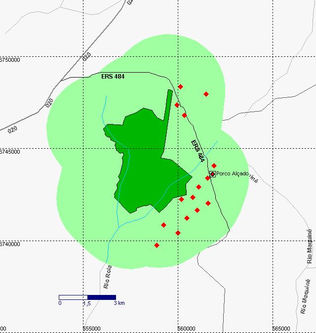 315 Figura 03- Mapa de localização das propriedades que tiveram a presença de javali Fonte: Autora (2015) No decorrer das entrevistas foram relatados casos de ataques de javalis a porcos domésticos