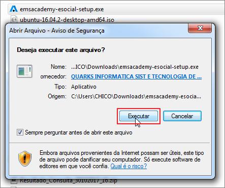 Conforme mostrado no navegador Chrome na imagem abaixo: 3.1.2 Iniciar a instalação Ao terminar vá para a pasta que o download foi destinado deverá observar que há um novo arquivo executável.