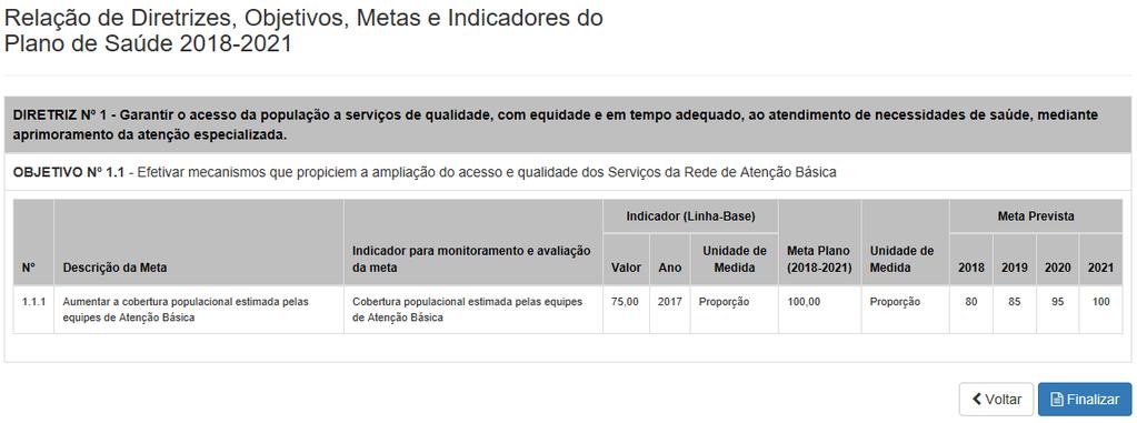 2) Unidade de medida escolher uma das unidades de medidas da lista. 3) Linha de base/ano A linha de base é o último resultado aferido para o indicador, caso haja.