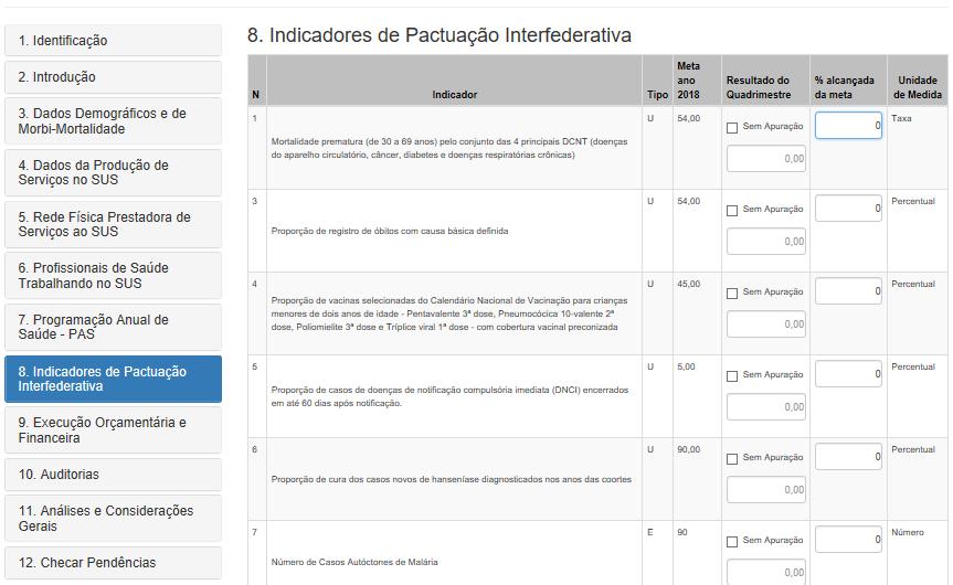 Cabe ao usuário o preenchimento dos resultados alcançados, sendo que, no RDQA poderá ser informado o resultado