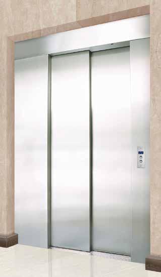 Portas de Pavimento AP-30 Porta Prima com marco largo em aço inox escovado. As configurações acima consideram sinalização Otis One Flat.