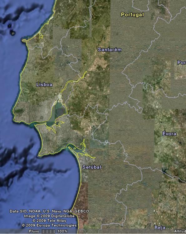 Fonte: Google Earth Apêndices APÊNDICE J: DEFESA AA DA ZA DE LISBOA E SETÚBAL Legenda: Escala Alcances das UT HIMAD Raio de Acção das UT