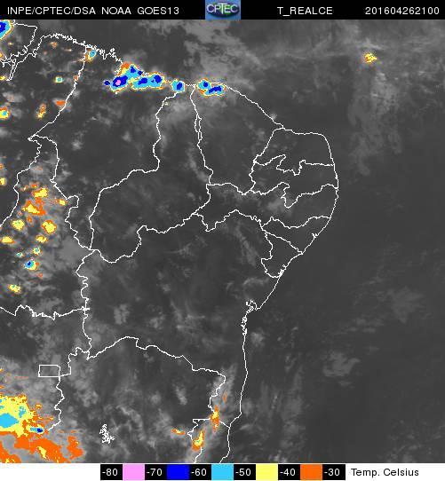 Figura 1 Imagem do satélite meteorológico GOES 13 no dia 26 de abril de 2016 às 21:00 UTC