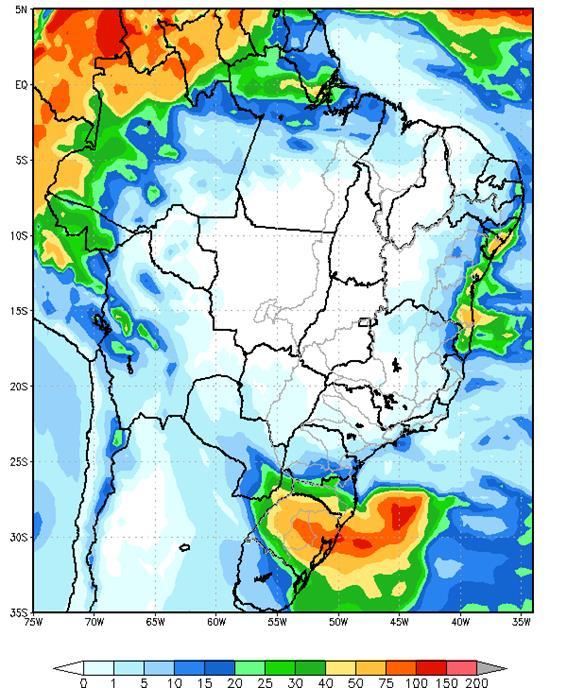 PMO de Julho Semana Operativa de 21/07/18 a 27/06/18 Figura 1 - Precipitação acumulada prevista pelo modelo ETA (CPTEC/INPE) para o período de 21/07 a 27/07/18 Nas bacias dos rios Paranapanema,
