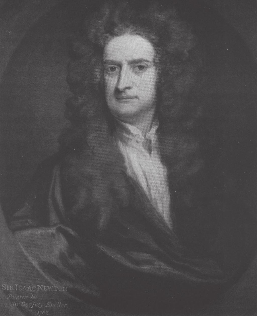 Newton aos 59 anos, em retrato de Sir Godfrey Kneller, 1702 citado, freqüentemente com o intuito de conduzir o leitor ao espanto diante da incrível lista de achados cruciais do jovem Newton durante