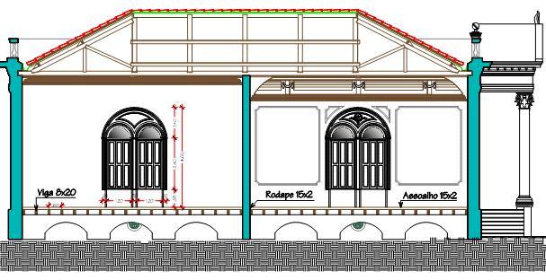 O projeto arquitetônico é apresentado nas Figuras de 9 a 15, onde constam a planta baixa do pavimento térreo, cortes transversal e longitudinal, e fachadas lateral e principal.