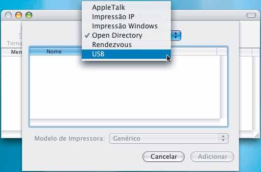 FASE 2 Instalar o Controlador e o Software Para Mac OS X 10.2.x, clique no ícone Centro de Impressão. 17 Clique em Adicionar.