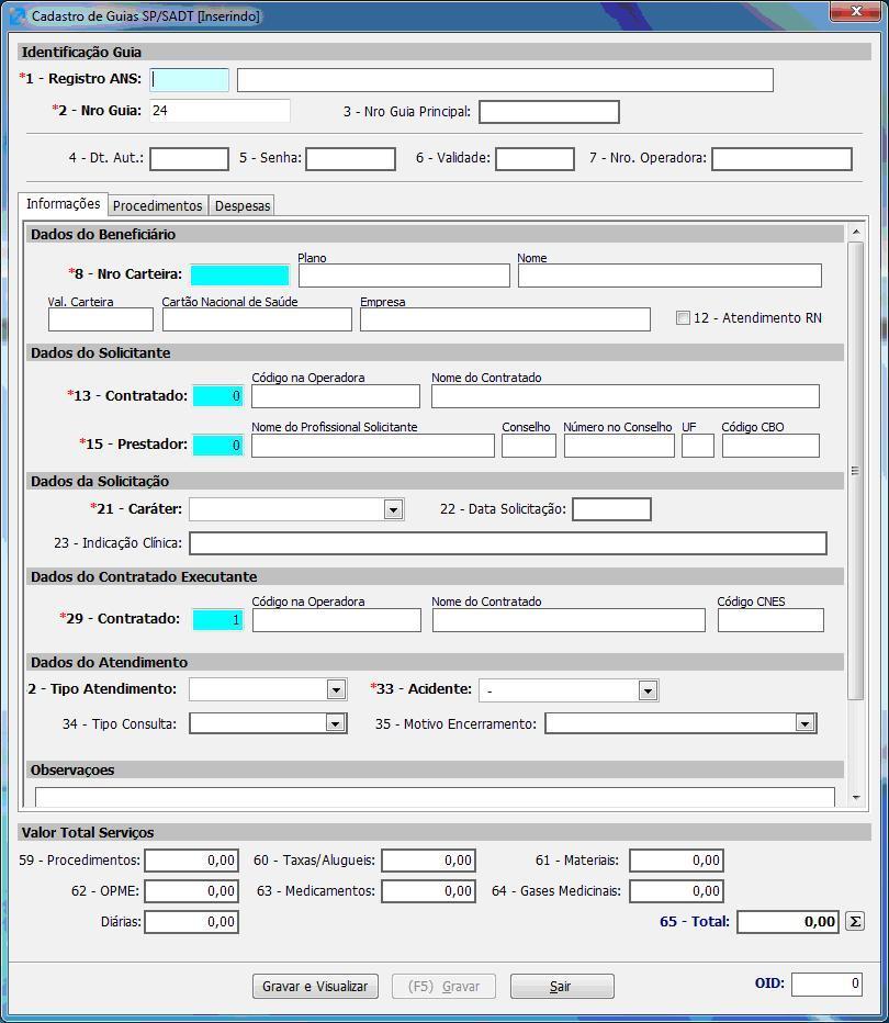 18.Dt Atendimento: Campo informativo obrigatório 19.Tipo de Consulta: Selecione a opção desejada 20.Procedimento: Selecione a Tabela desejada, e com F4 Selecione o Procedimento 21.