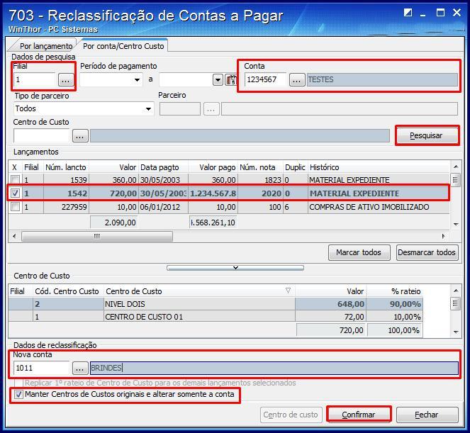 Custo, seu respectivo botão será desabilitado. No entanto, havendo lançamentos sem centro de custo, será obrigatória sua informação. Em seguida, clique em Confirmar. 7.5.