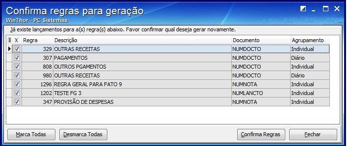 9.6.2 As regras serão apresentadas na tela Confirma Regras para Geração e clique em