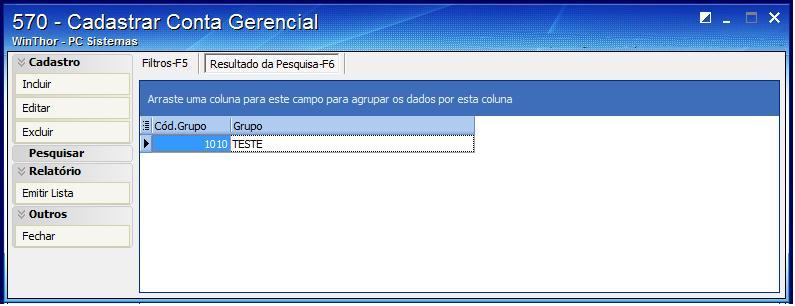 2.3.1 Acesse a rotina 570 Cadastrar Conta Gerencial e pesquise a conta gerencial como de costume.