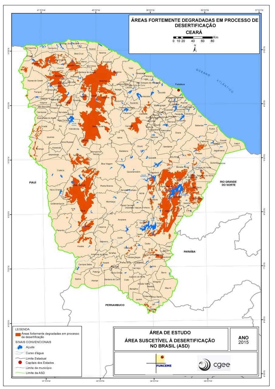 Processo de Desertificação no Ceará Segundo a Funceme, as regiões do Ceará mais