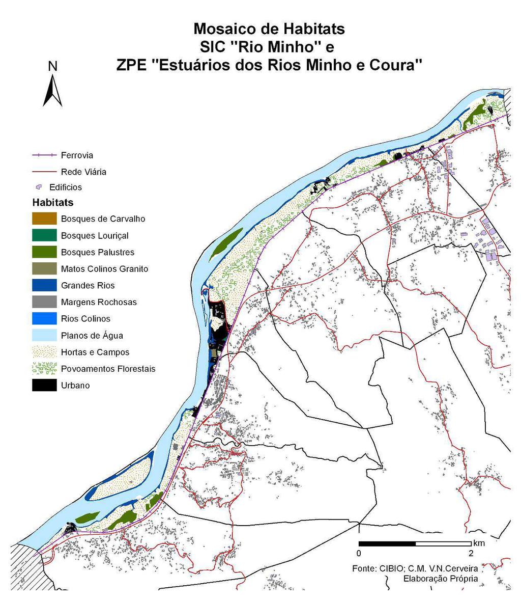 Figura 5 Habitats SIC Rio Minho e ZPE Estuários dos rios Minho e Coura no território Cerveirense Estas áreas integram o Plano Sectorial da Rede Natura 2000 estando, por esse