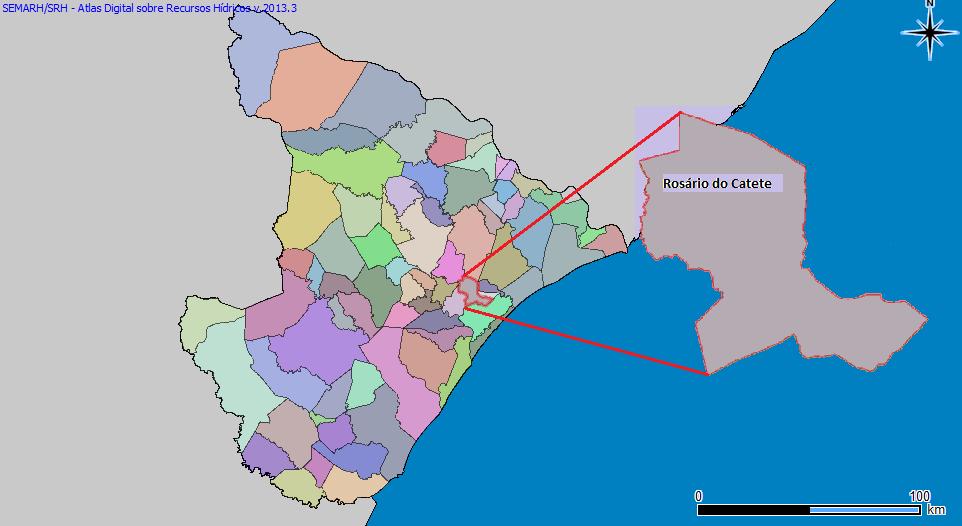 Figura 1 Mapa do município de Rosário do Catete Fonte: Modificado do Atlas Digital sobre Recursos Hídricos v. 2013.