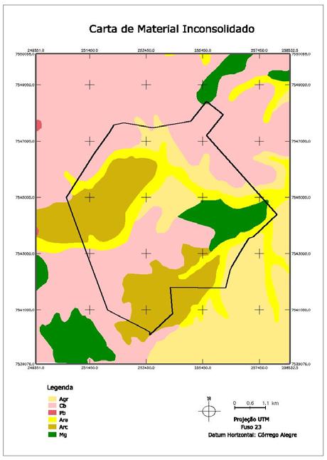 Figura 3. Mapa de materiais inconsolidados na área.