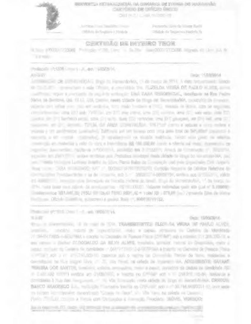 SERVENTIA EXTRAJUDICIAL DA COMARCA DE mnga DO MARANHÃO CNPJ (M.F.) 11.469.712/0001-70 ; o..~.'» '\ Fernanda Silva de Matos Rodri~~~ç,at \:.