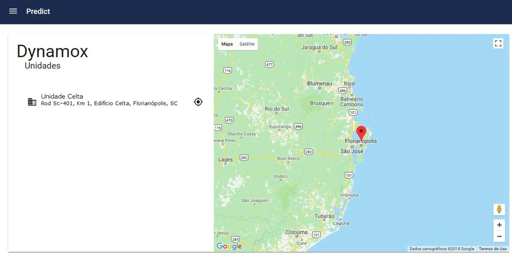 2.3 Início A tela inicial exibe um mapa e uma lista com as diferentes unidades industriais que o usuário possui acesso. Ao selecionar uma delas, o usuário é encaminhado para o DMA da unidade. 2.