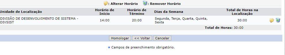 Chefe Homologa: Para realizar essa operação, acesse o SIGRH Menu servidor Chefia da Unidade Horário de Trabalho Homologar. 3.