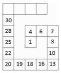 A soma dos números que preenchem os 4 quadrinhos em branco é: A) 133. B) 134. C) 135. D) 136. 6.