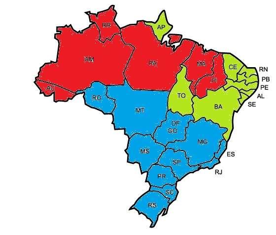Figura 38: Mapa do Brasil Agrupado de Acordo com as 3 Regiões Encontradas.