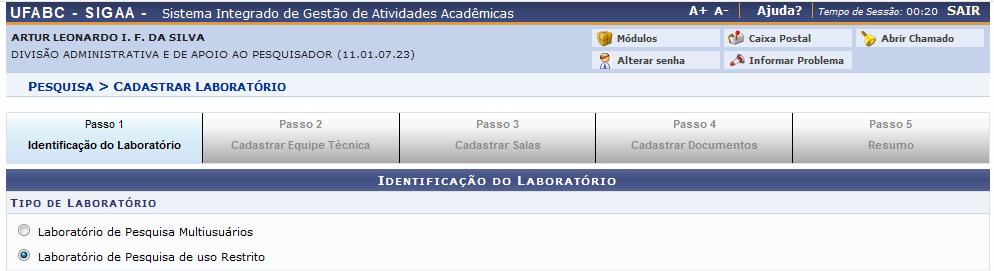 Figura 4. Tipo de Laboratório Obs.: Os Laboratórios de Pesquisa Multiusuários são de responsabilidade da PROPES, já os Laboratórios de Pesquisa de uso Restrito são de responsabilidade dos Centros.