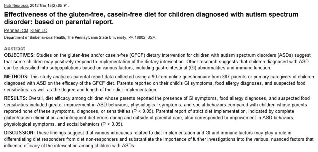 De modo geral, a eficácia da dieta entre crianças cujos pais relataram a presença de sintomas gastrointestinais, diagnósticos de alergia