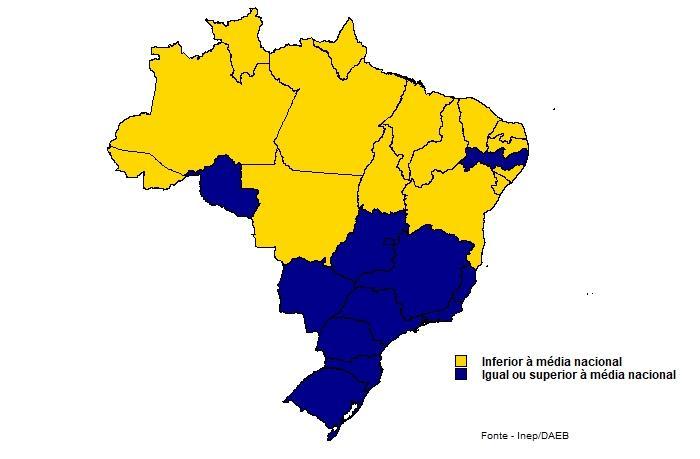 Proficiências médias por Estado Ensino Médio Matemática De acordo com as evidências produzidas no âmbito do