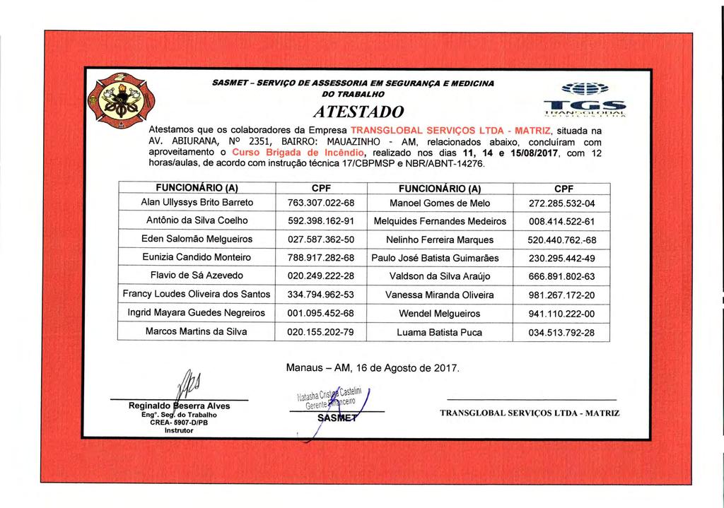 SASMET - SERVIÇO DE ASSESSORIA EM SEGURANÇA E MEDICINA DO TRABALHO ATESTADO --~!.......;,-"''''t_... ),. C_).'_'''''''t._ ~ ~.... ~_ ~. _.